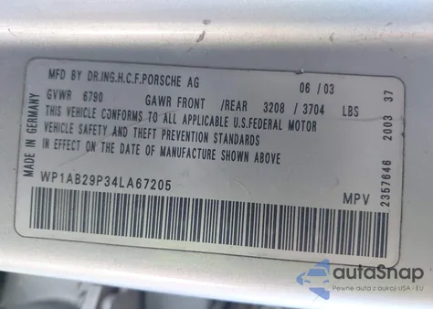 2004 Porsche Cayenne S z USA, uszkodzony, nr VIN WP1AB29P34LA67205